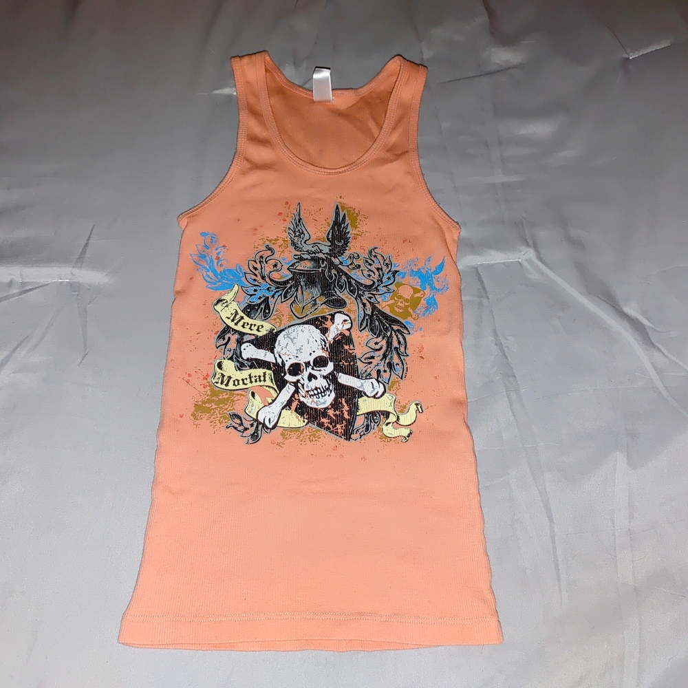 Mere Mortal Orange Graphic Tank Top M nwot